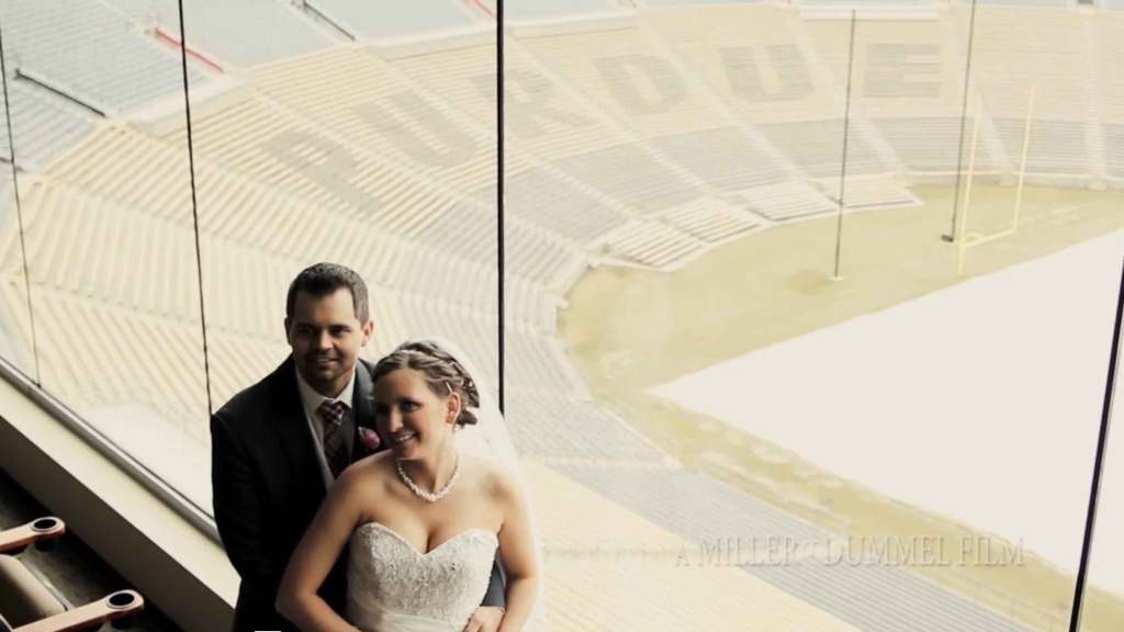 Explore the beautiful details of Sammi and Tyler's Purdue wedding at the Buchanan Club with stunning stadium views.