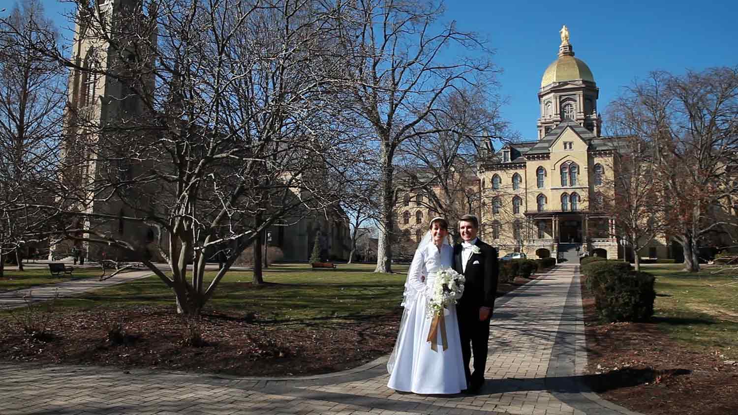 Wedding Photo at Notre Dame, Indiana. Taken in front of the Golden Dome
