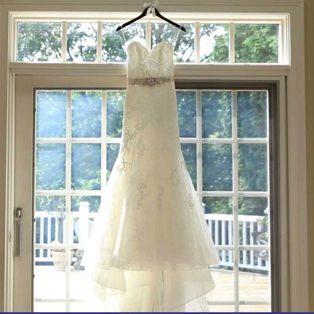 Mishawaka wedding day. Wedding dress on display.