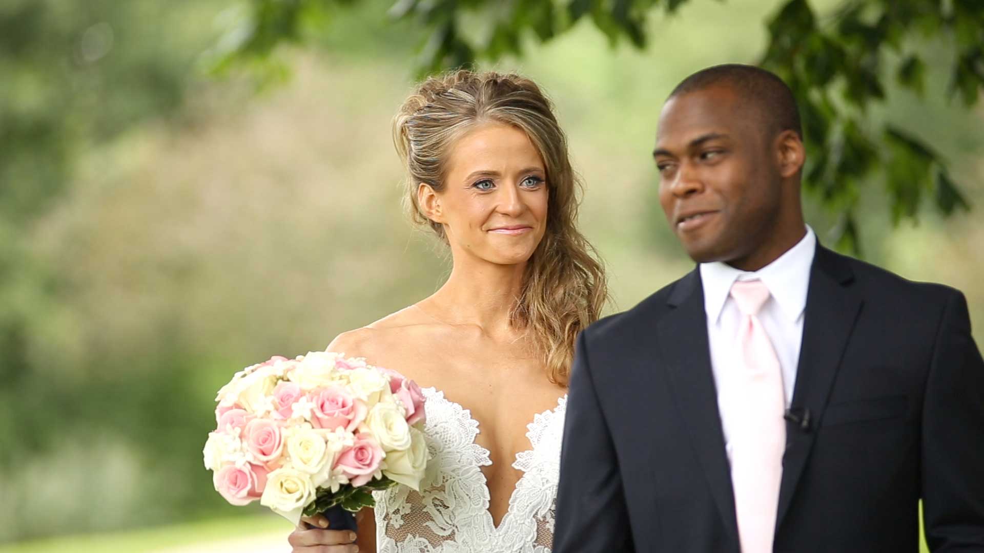 Couple share their first look at their West Lafayette, IN wedding.