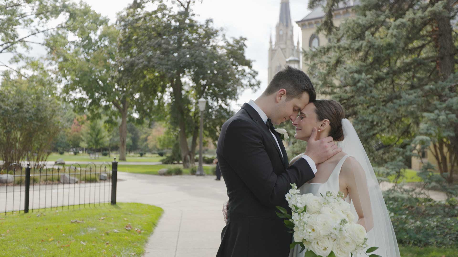 Unforgettable wedding day at the campus of Notre Dame, Indiana.